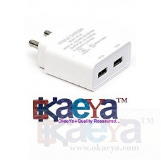 OkaeYa-2 Amp Dual Port Mobile Charger Adaptor with 1 Meter USB Cable for All Android Phones (White)